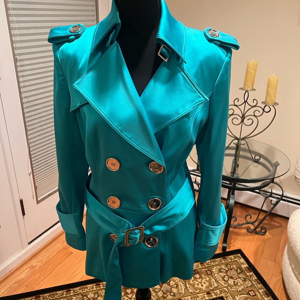 Cache Teal Double-Breasted Trench Coat